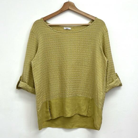 Linnea Linen-Blend Artsy Lagenlook Boxy Roll Tab Lightweight Wide Neck Top Small - Picture 2 of 14